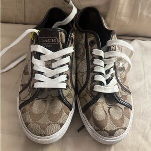 Great Coach Shoes Womens Size 6 Brown Signature C Canvas Slip On Sneakers A2546